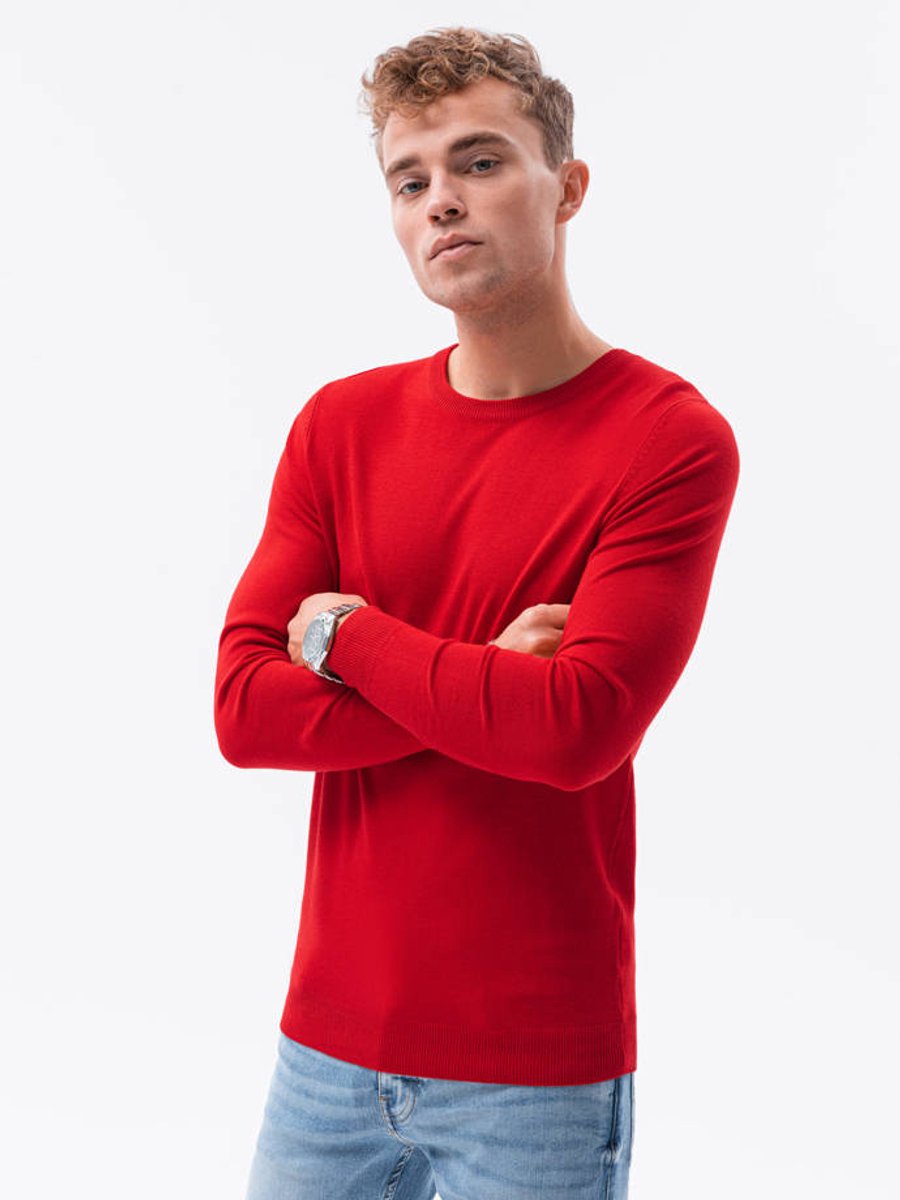 Edoti - Heren Sweater - Rood - Aansluitend - Ronde Halslijn