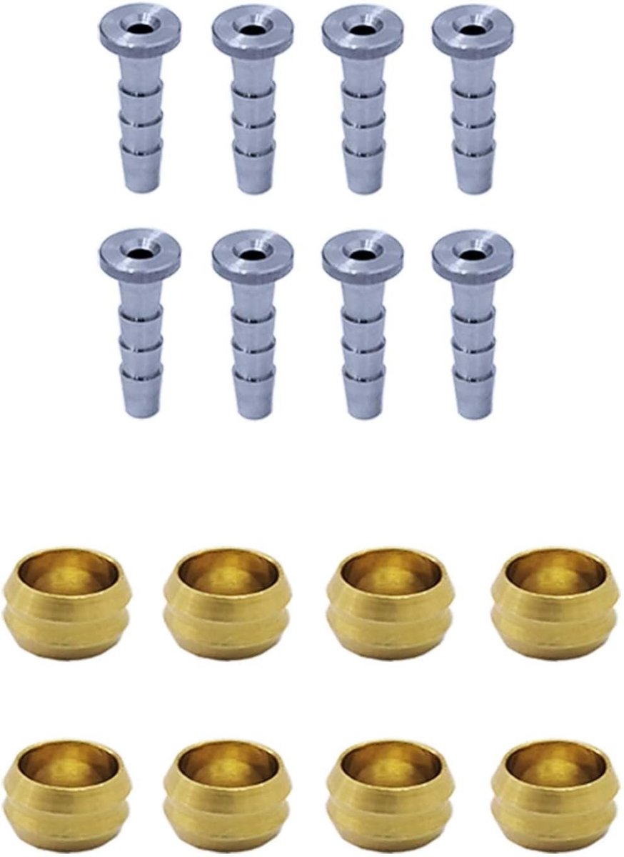 8-delige Set Olijf en Connector Invoegen voor MTB Hydraulische Schijfremslang (BH90) - Universeel, Metaal, Goudkleurig
