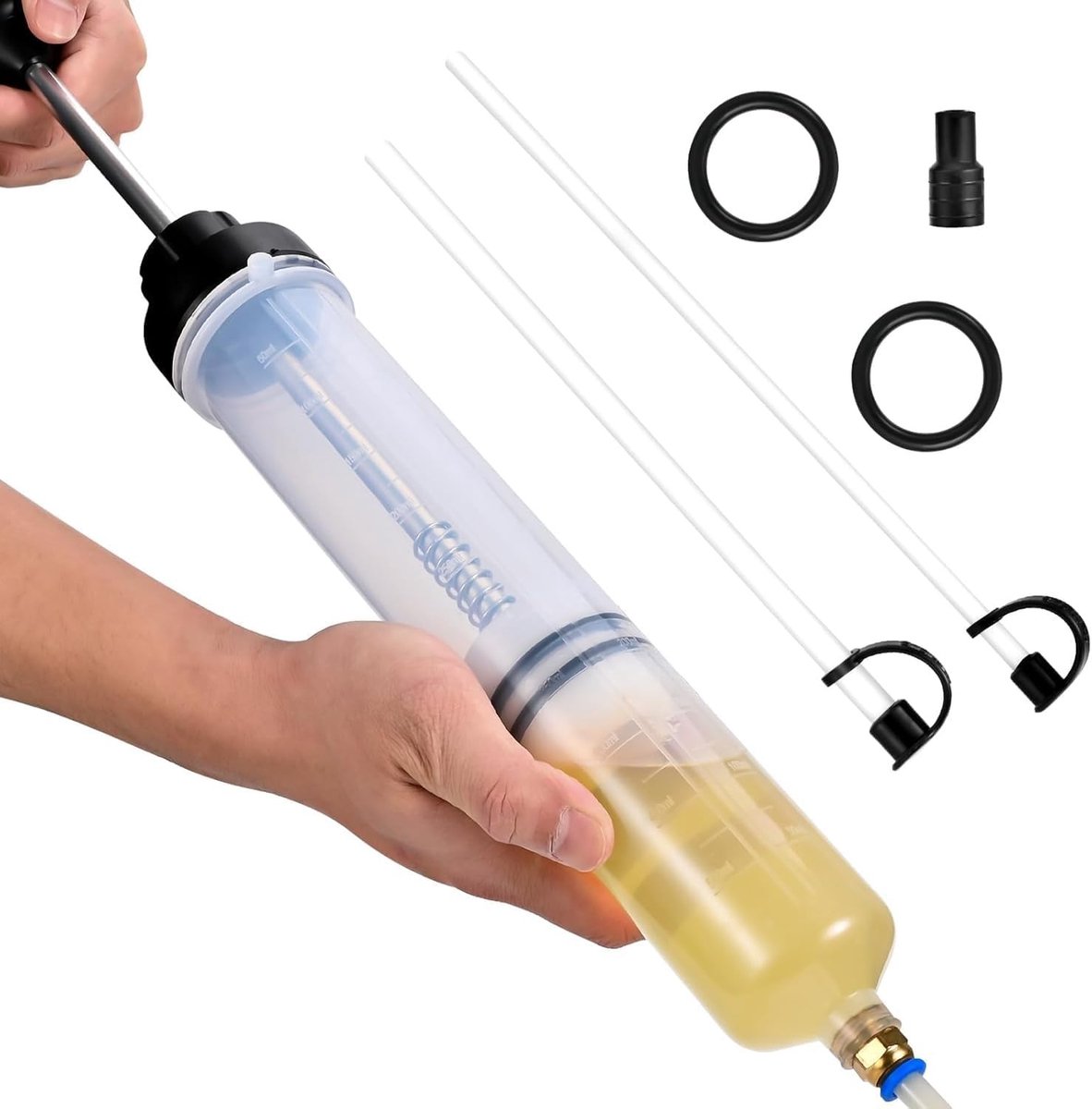 Olie Spuit 500ml voor Motorolie, Remvloeistof en Transmissieolie met 2 Slangen en Vervangrubberringen