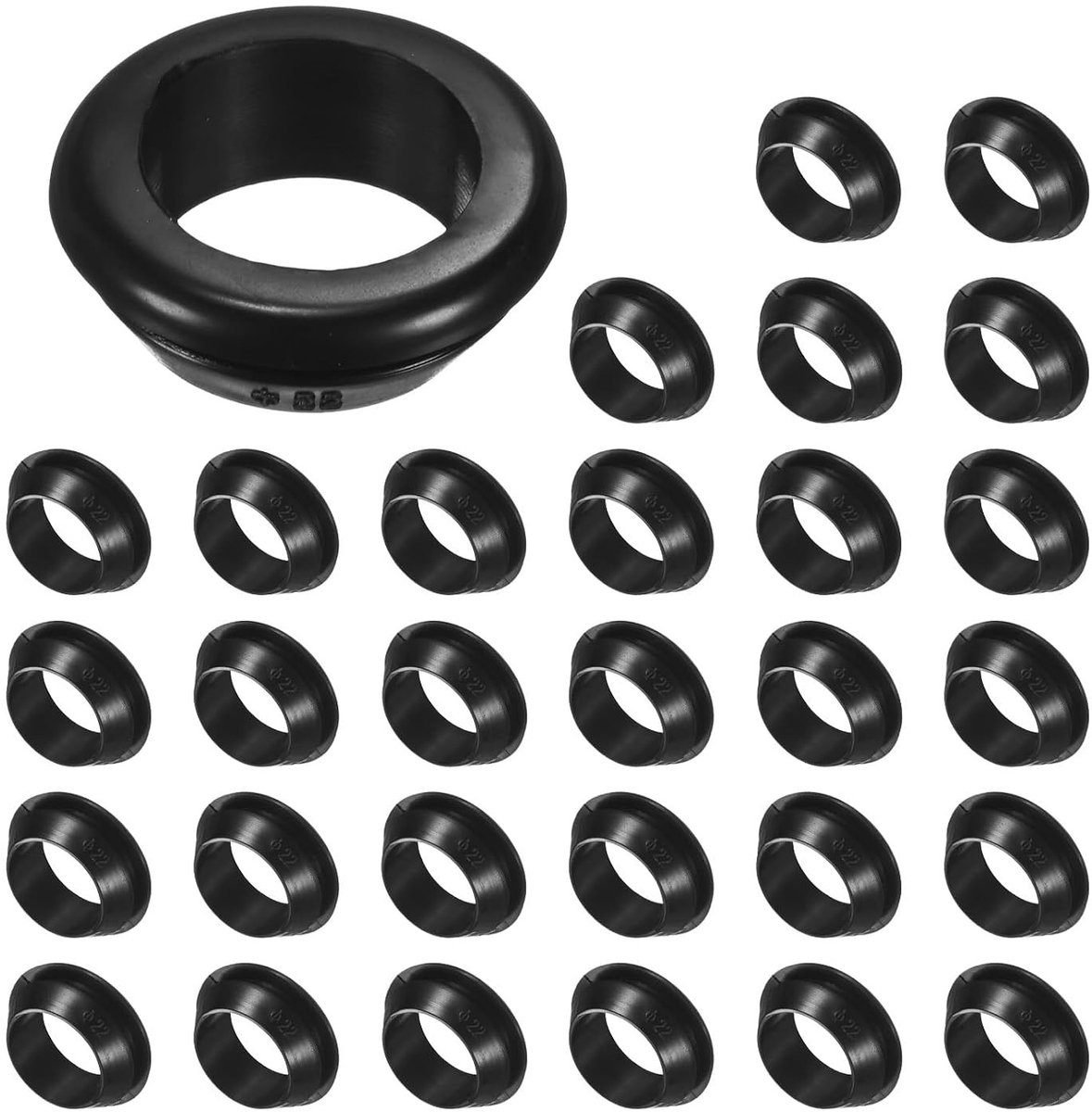 30-pack rubberen doorvoertules voor kabelreling, 22 mm boorgat, 18 mm ID oogringpakking voor bedrading, draadkabel en automotive toepassingen, zwart
