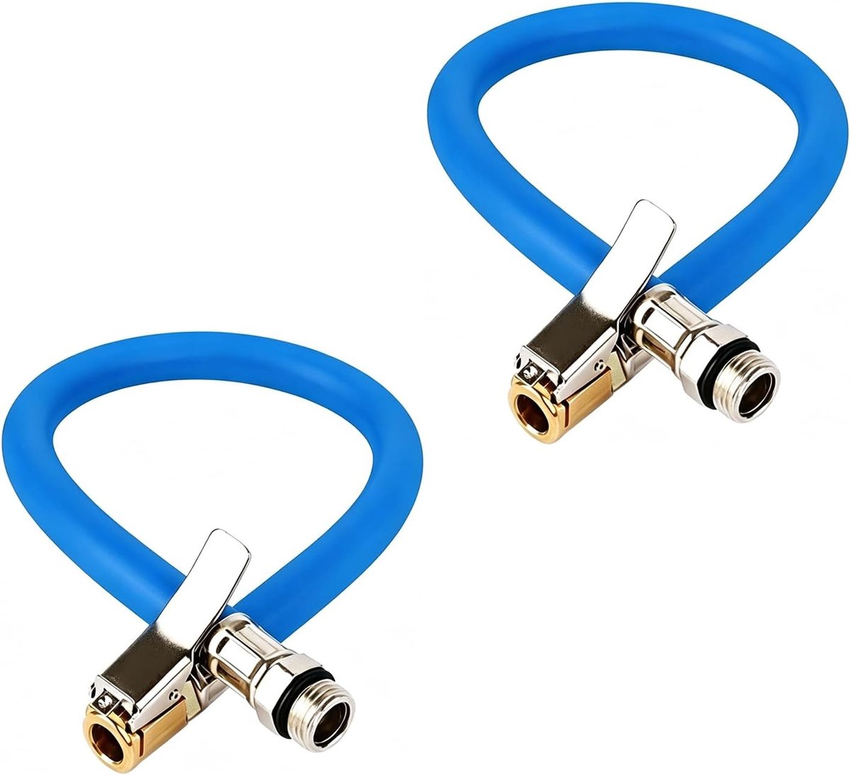 Opzetstukken voor Fietspomp en Autobanden - Blauw - 37 cm - Flexibele Rubber Slang met Koperen Kop - Voor Auto's, Motorfietsen en Fietsen