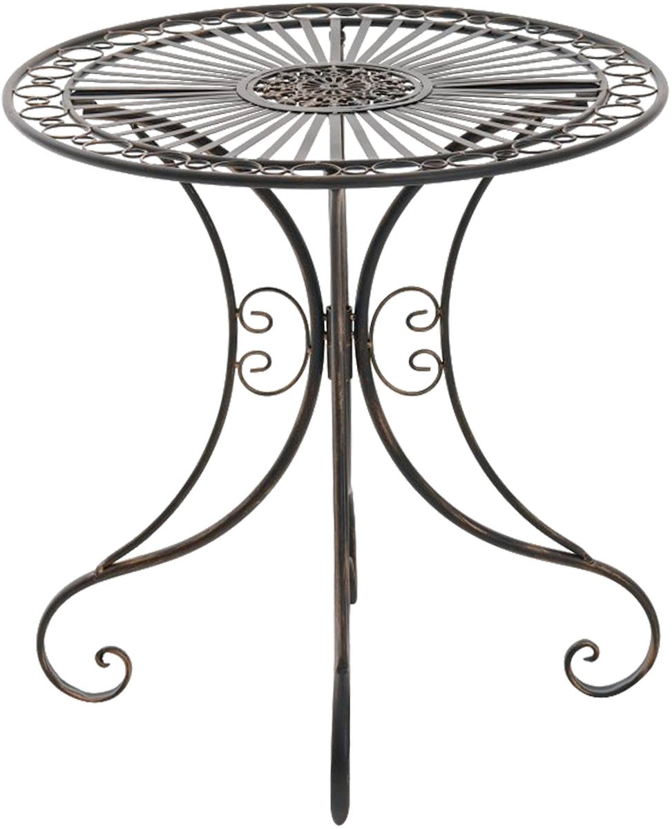 Famanu – Ronde tuintafel als bijzettafel of bistrotafel met sierlijke decoraties in Art Nouveau stijl, metaal, bronzen kleur