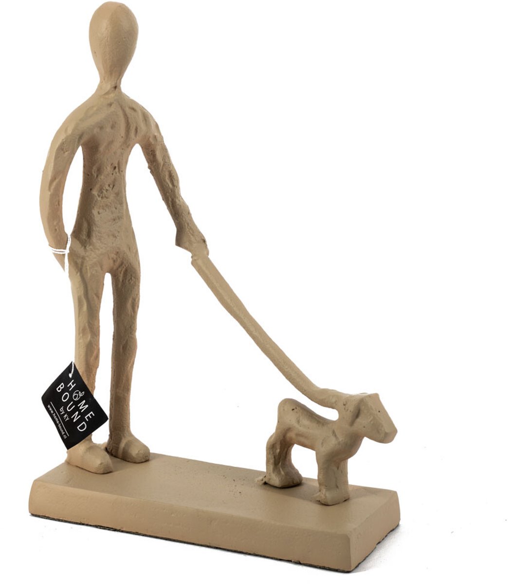 Beeld man met hond beige