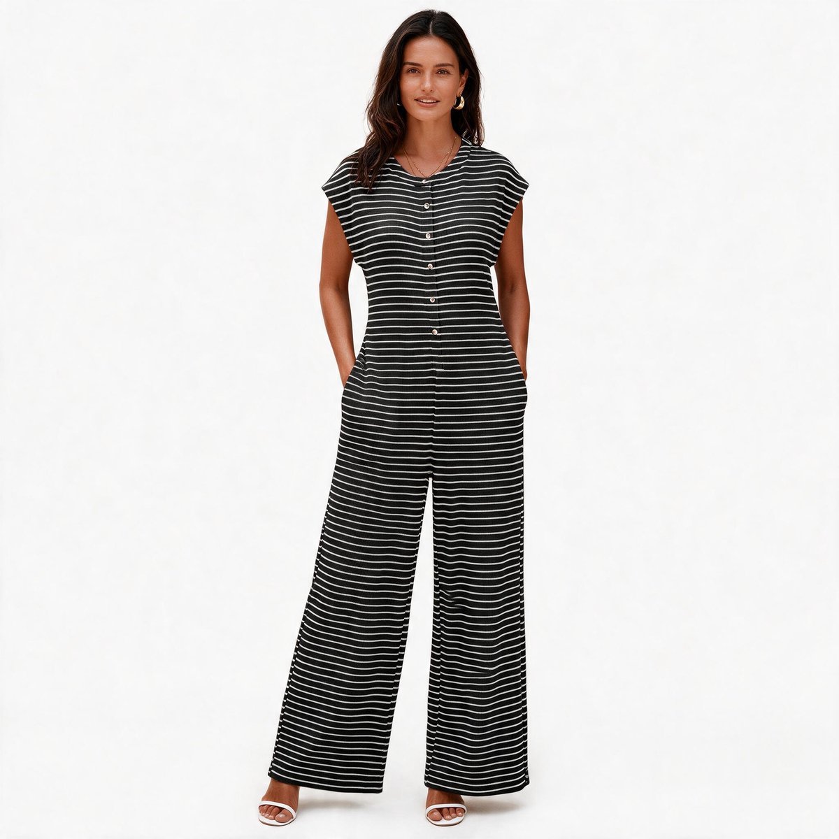 Imily Bela Dames Gestreepte Jumpsuit met Wijde Pijpen