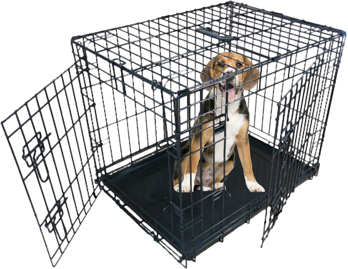 Hondenkäfig voor kleine tot grote honden, inklapbaar, met 2 deuren, zwart, 91 cm