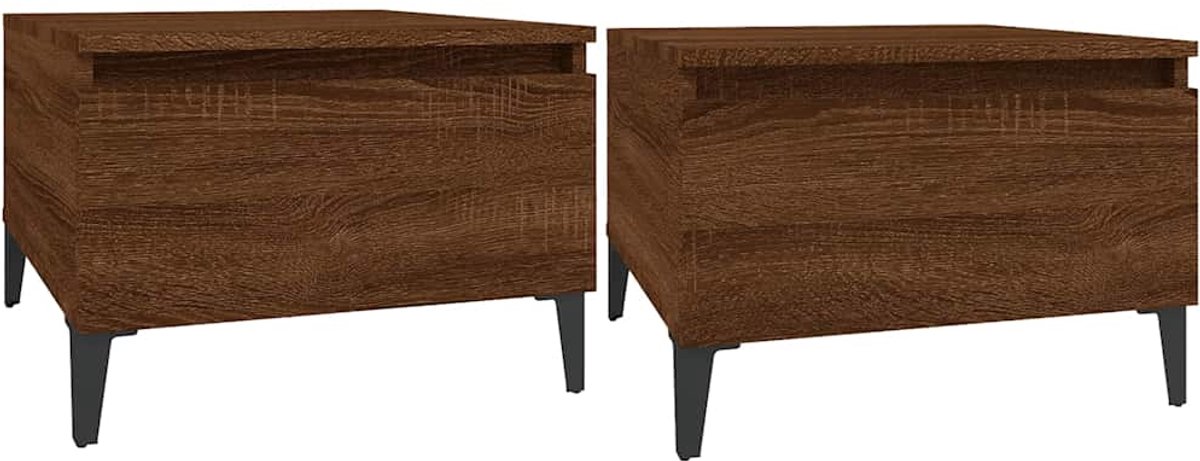 vidaXL Bijzettafels - 2 - st - 50x46x35 - cm - bewerkt - hout - bruin - eikenkleur bruineiken