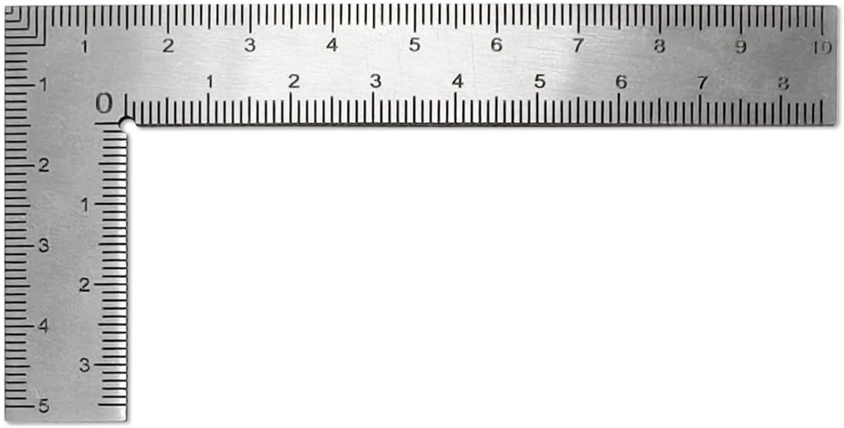 L Winkelhaak Liniaal - RVS - 107 x 57 mm - Dubbele Schaal voor Nauwkeurig Meten - Voor Creatief Gebruik en Vakmensen