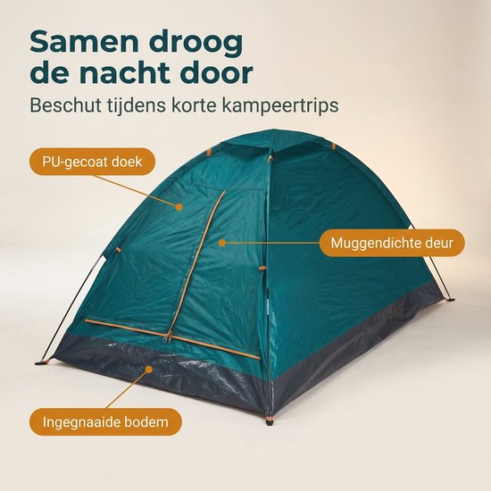 Cheqo® Koepeltent 2 Persoons - Tent 2 Persoons - Kampeertent - Campingtent - Festivaltent - Iglotent - Bogentent - Lichtgewicht Tent - Waterdichte Tent - Tent voor Camping - Reistent - Vistent - Tentje - Groene Tent - Monodome Tent — afbeelding 4