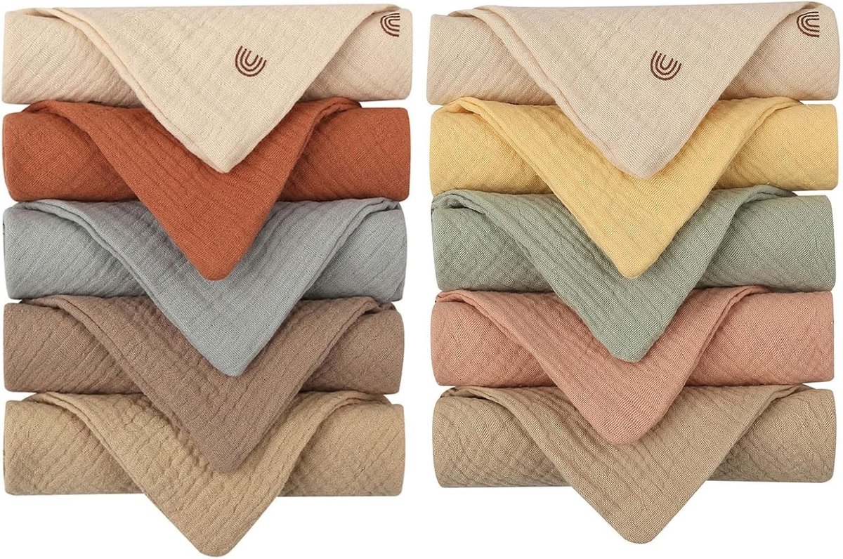 10 Stuks Muslin Doeken voor Baby's, 23x23cm, Zachte Burp Doeken en Gezichtsdoeken van Katoen