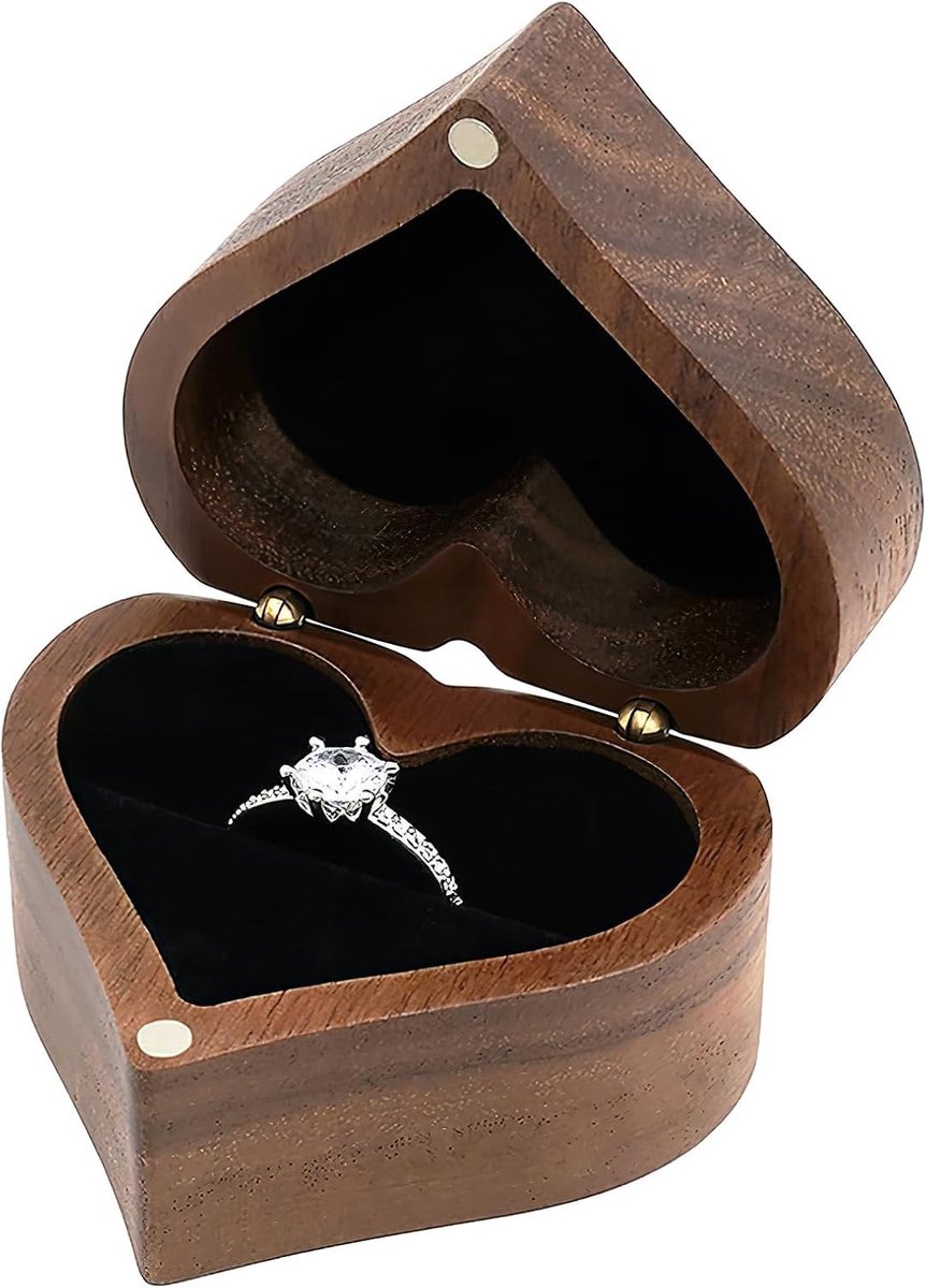 Houten Ringdoos, Vierkant, Handgemaakt van Massief Walnoot, Perfect voor Trouwaanvraag, Verloving en Sieradenopslag
