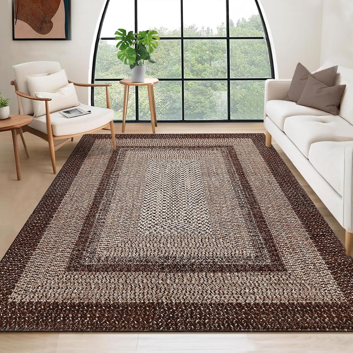 Vloerkleed Modern Geweven Gabion Bruin 200x290 cm Fluweel Polyester TPR Opvouwbaar