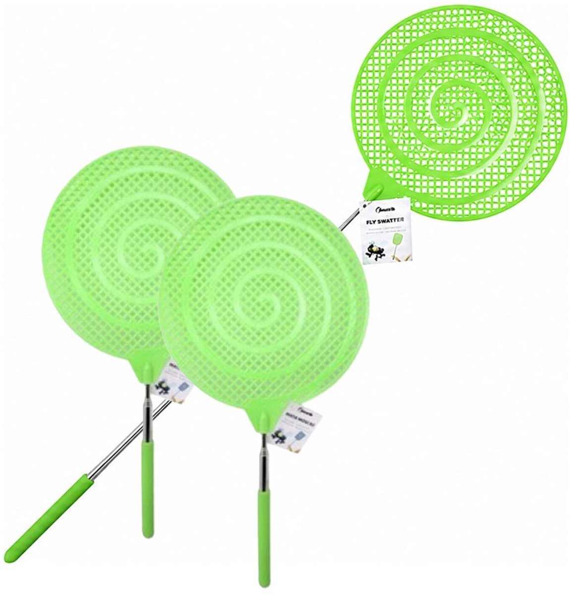 Concorde Vliegenmepper compact - 3x - Uitschuifbaar tot 60 cm - groen - Insecten killer