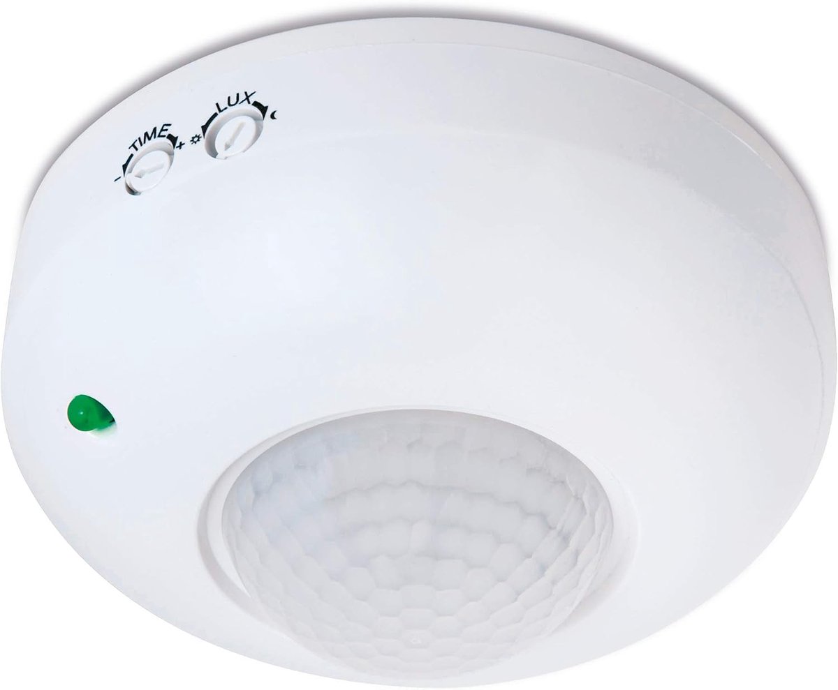 Buiten‑bewegingsmelder opbouw plafondmontage, infrarood sensor, 360° detectiehoek, 6m bereik, LED‑geschikt, IP20, wit