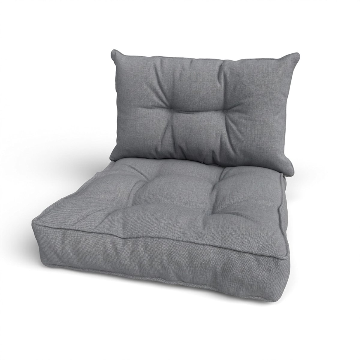 Famanu – 2-delige set tuinkussens, zitkussen 60x60x10 cm en rugkussen 60x40x10 cm, waterafstotende loungekussens voor rotan meubels en palletbanken, grijs