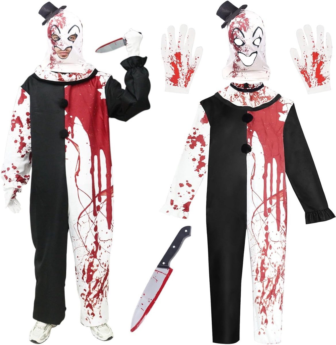 Terrifier Kostuum voor Mannen - Killer Clown Outfit voor Halloween, Carnaval en Cosplay met Hoed en Masker