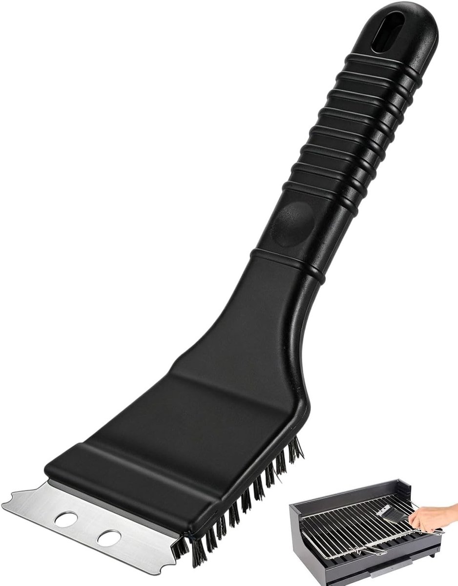 Grillborstel met Schraper - Roestvrij Staal - 20,4 cm - Duurzame Reinigingsborstel voor Gas- en Houtskoolbarbecues