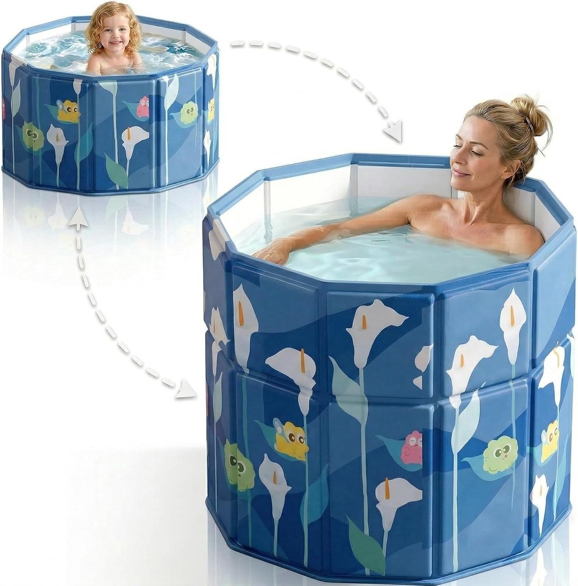 Opvouwbaar Bad voor Volwassenen - Blauw - 70 cm - Draagbaar Zitbad met Lage Instap - Voor IJsbad & Warm Bad