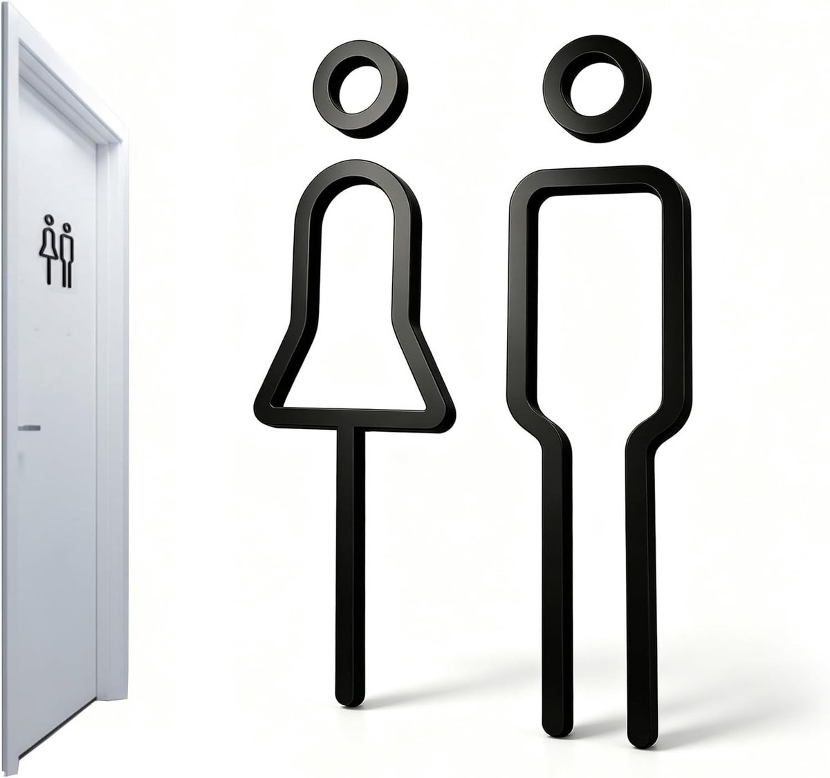 Toiletbord met man-vrouw symbolen voor snelle oriëntatie in openbare en privéruimtes, zwart-wit design
