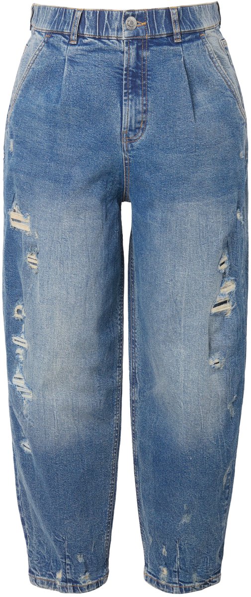 Studio Untold - Dames - Ballonjeans hoge taille destroyed 5-pocket - Blauw denim - Maat 42