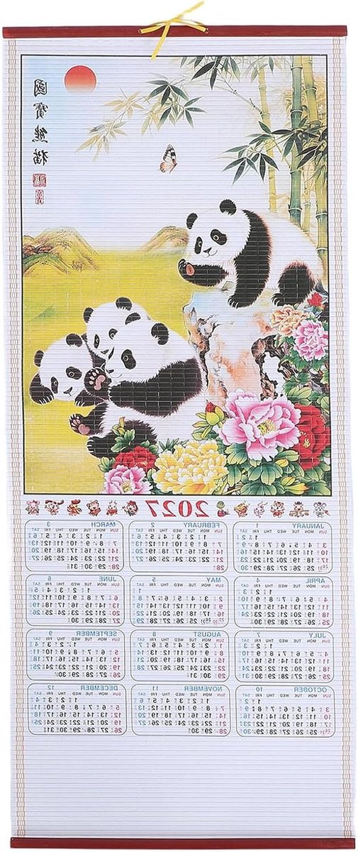 Wandkalender Geitenmotief - Decoratieve Maandkalender - Traditioneel Cadeau - Chinese Dierenriem - 76 x 32 cm - Meerkleurig