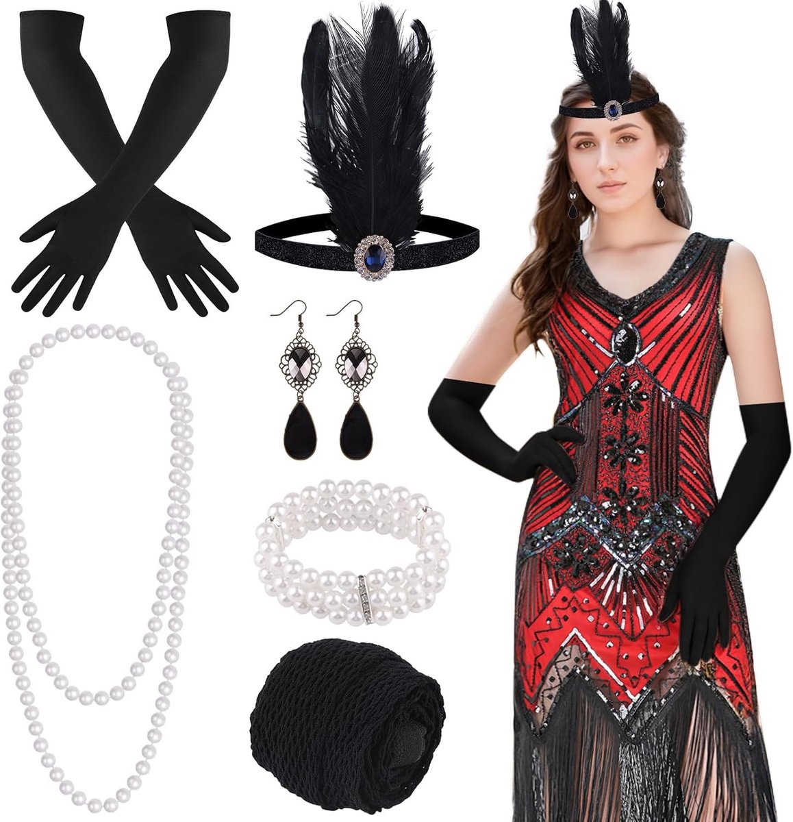 1920s Flapper Jurken met Franje en Sequins voor Vrouwen - Gatsby Stijl en Roaring 20s Kostuums met Accessoires