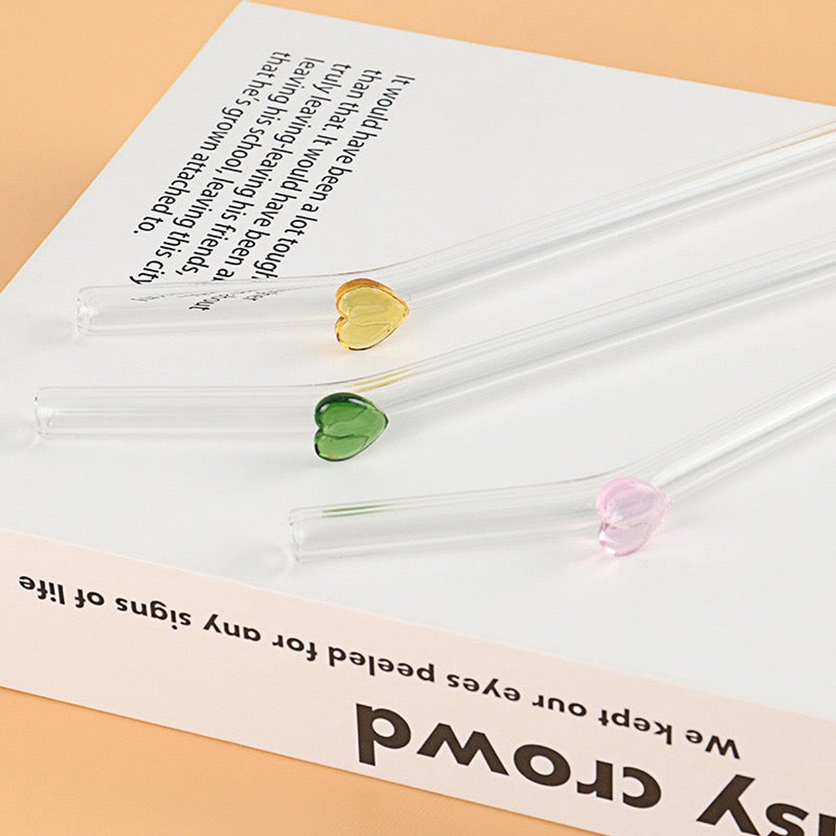 Stasia Glazen Rietjes met Amber Hart Set van 5 – Transparant Drinkrietje – Glazen Rietje – Luxe Design — cadeau in Koken & Dineren - foto 4