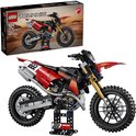 LEGO Technic Ducati motorfiets met nummer 222, rode en zwarte details, goudkleurige voorvork.