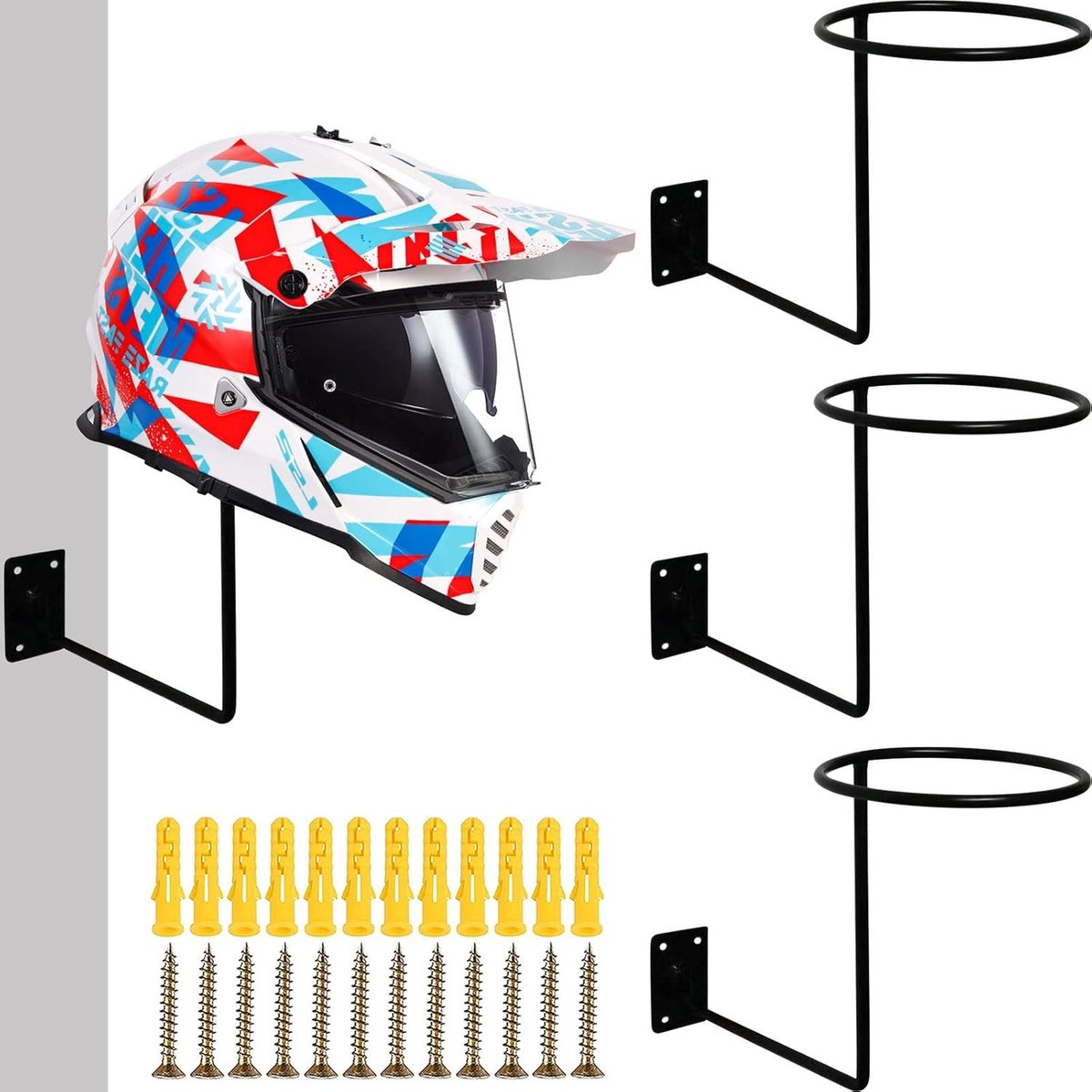 Helm Houder - Muurhanger - Helm Opbergen - Ruimtebesparend Ontwerp - 3 Stuks - Zwart