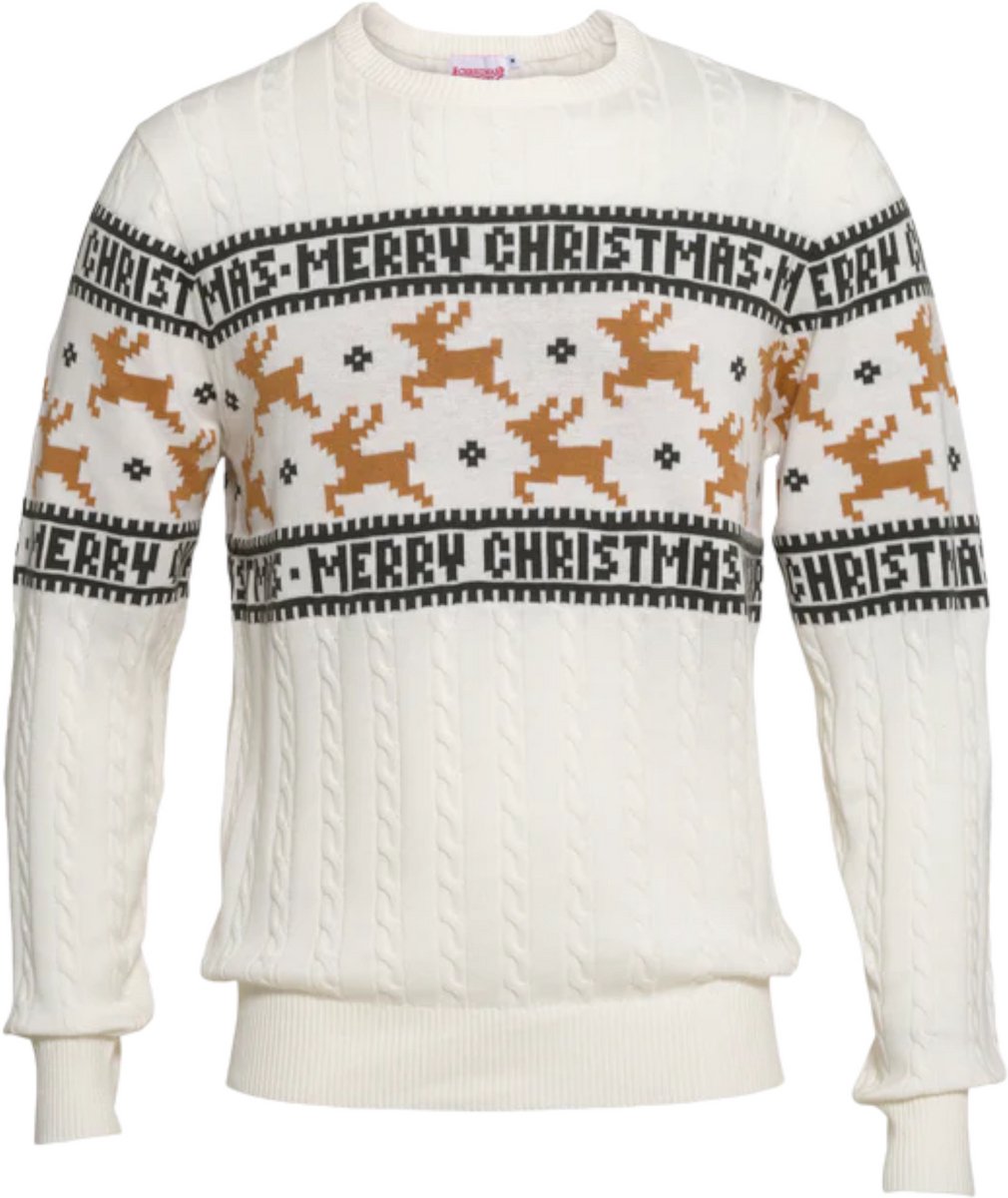 Happy Seasons Foute Kersttrui Dames & Heren - Christmas Sweater - 100% Biologisch Katoen - Mannen & Vrouwen "Traditioneel & Stijlvol Wit" Maat S/M