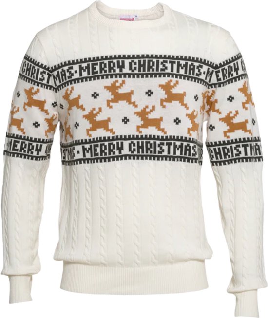 Happy Seasons Foute Kersttrui Dames & Heren - Christmas Sweater - 100% Biologisch Katoen - Mannen & Vrouwen "Traditioneel & Stijlvol Wit" Maat S/M