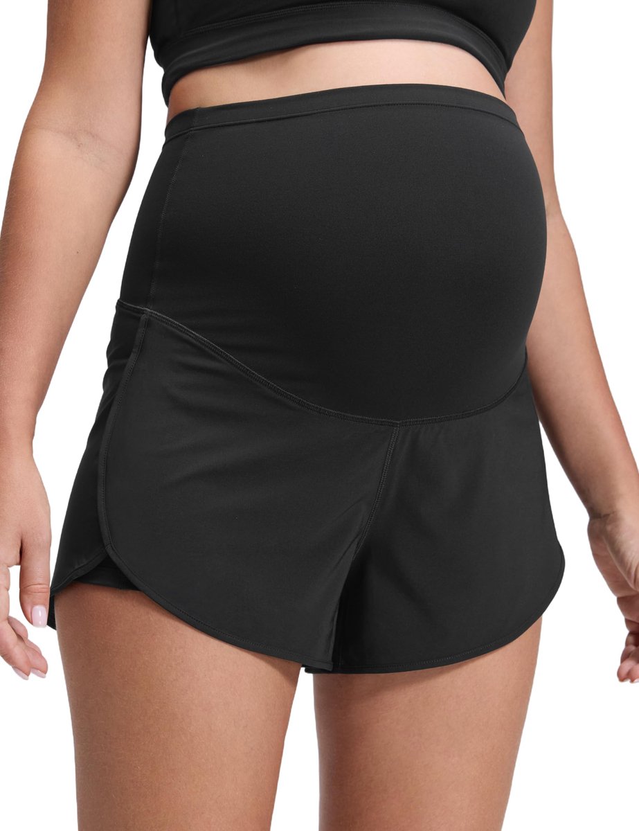 SnelShoppen - CRZ YOGA Moederschap Dolphin-sportshorts 3" zwart L - Zachte en ademende sportshorts voor zwangere vrouwen, ideaal voor yoga, fitness en