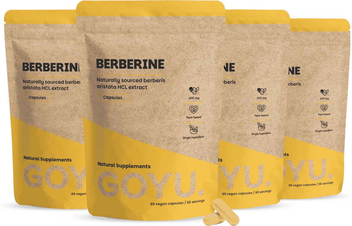 GOYU Berberine Extract 400 mg Combideal 240 capsules - Berberine HCl van Berberis Aristata – Vegan - Zonder toevoegingen - Lab getest - 60 dagen voorraad per zakje