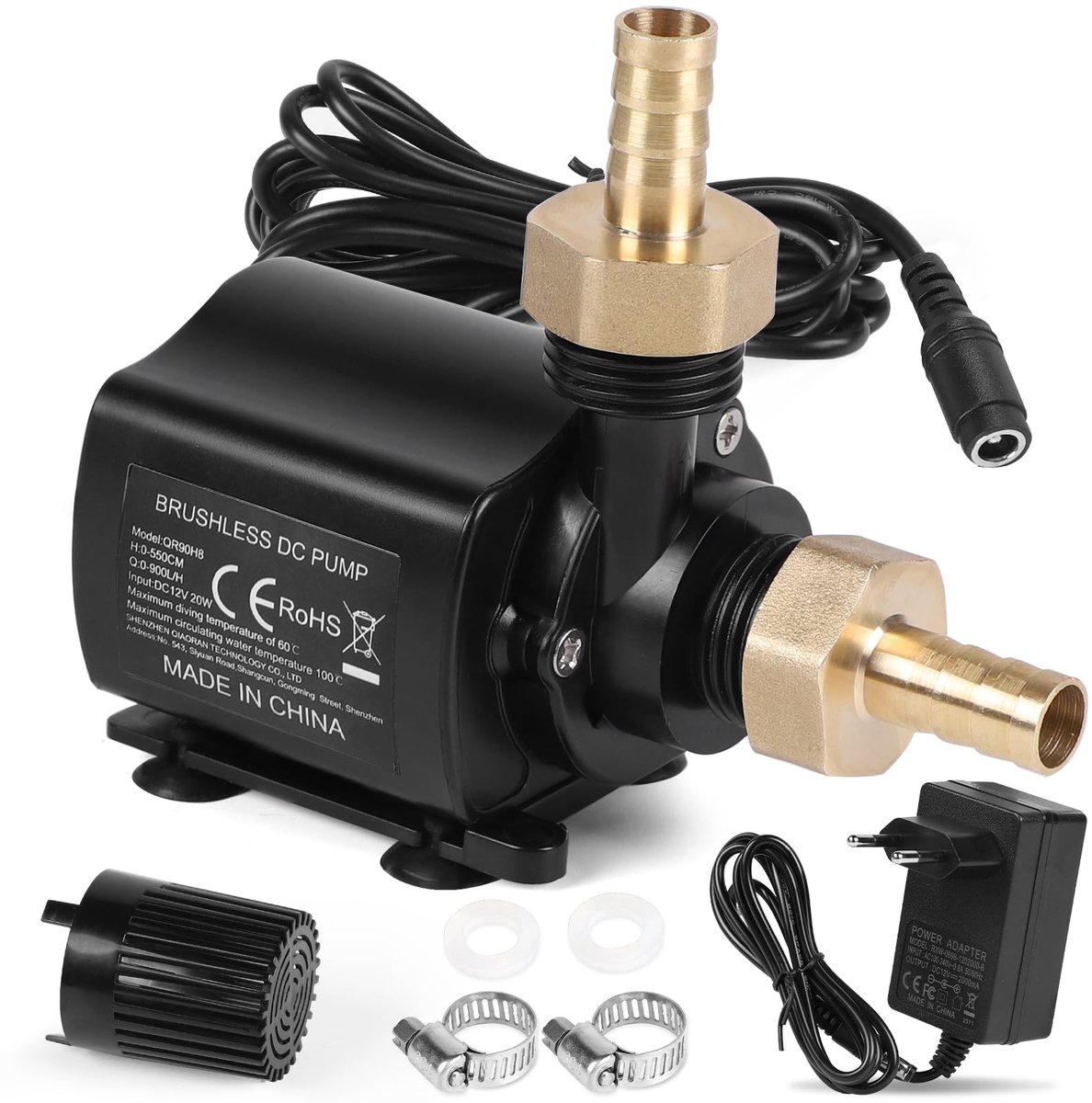 SnelShoppen - SWAWIS Waterpomp 12V Mini Dompelpomp 900l/u 5,5m met 8 Snelheden - Aquariumpomp en Vijverpomp voor Tuin en Fonteinen