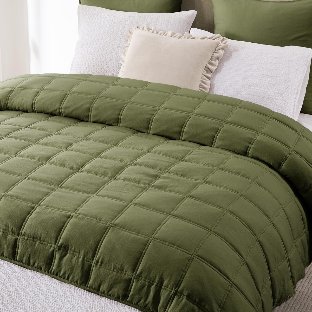 SnelShoppen - Gekareerde R.SHARE Sprei 200x220 Groen, Zacht Microvezel Deken voor Bed, Sofa, Bank - Knuffeldeken, Woondeken, Sofaovertrek, Oeko-TEX, L