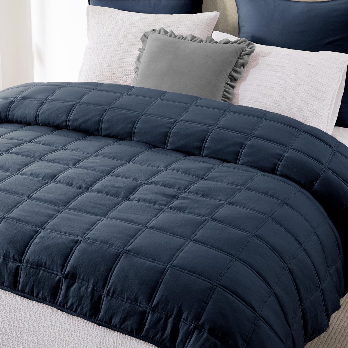 SnelShoppen - Zachte R.SHARE Sprei 200x220 Blauw, Microvezel Steppdeken voor Bed, Sofa en Bank, Gekareerd, Knuffeldeken, Woondeken, Oeko-TEX, Lente en