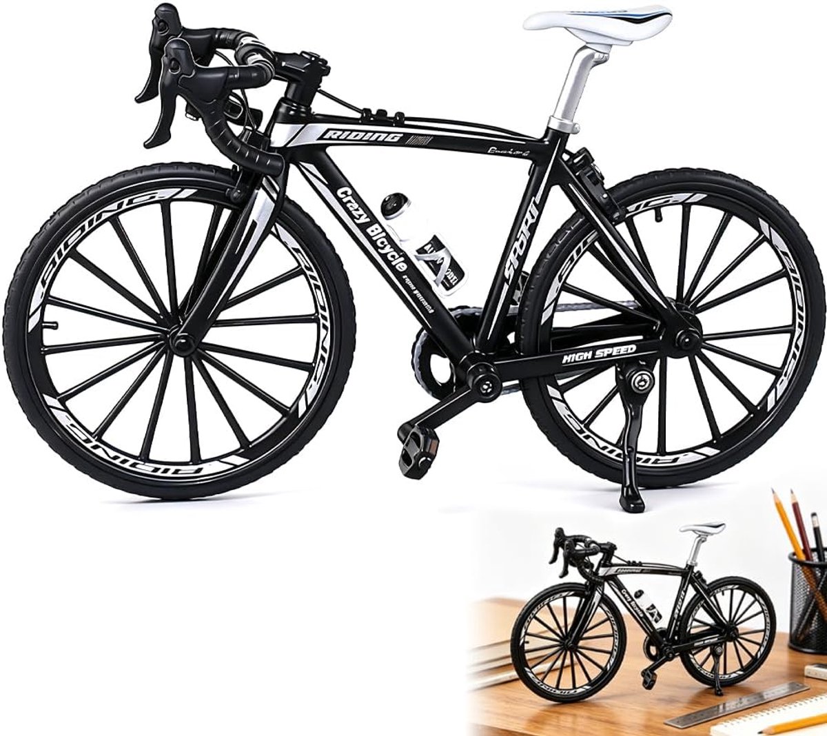 Vingerfietsmodel 1:8 - zwart - simulatiemodel mountainbike - decoratie voor kantoor en thuis - SnelShoppen