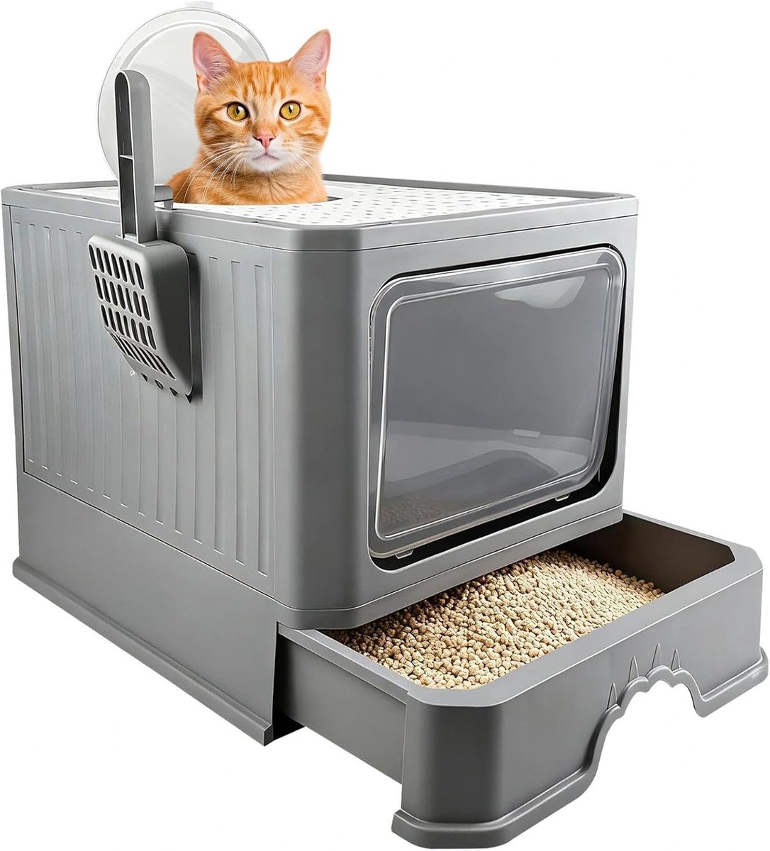 SnelShoppen - Dichte Kattenbak met Deksel - Hoogwaardige Polypropyleen - Ruimtebesparend en Gemakkelijk Onderhoud - Grijs - Voor Binnengebruik