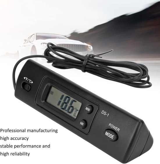 Auto Thermometer - Elektronische Klok - Dubbele Probe - Binnen en Buiten Temperatuur - Digitale Klok - Multifunctioneel - Hoge Nauwkeurigheid voor Voertuigen van Houzetta — afbeelding 4