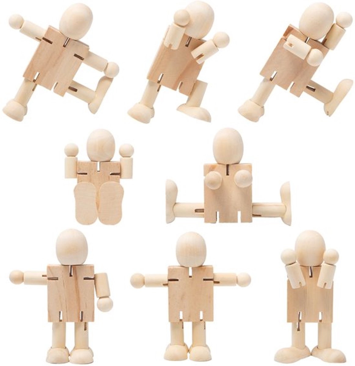 Figuren 8 Stuks - Houten Figuren voor Schilderen - Flexibele Figuren - DIY Handwerk - Speelgoed - Afmetingen 11 x 7 cm - Houten Poppen