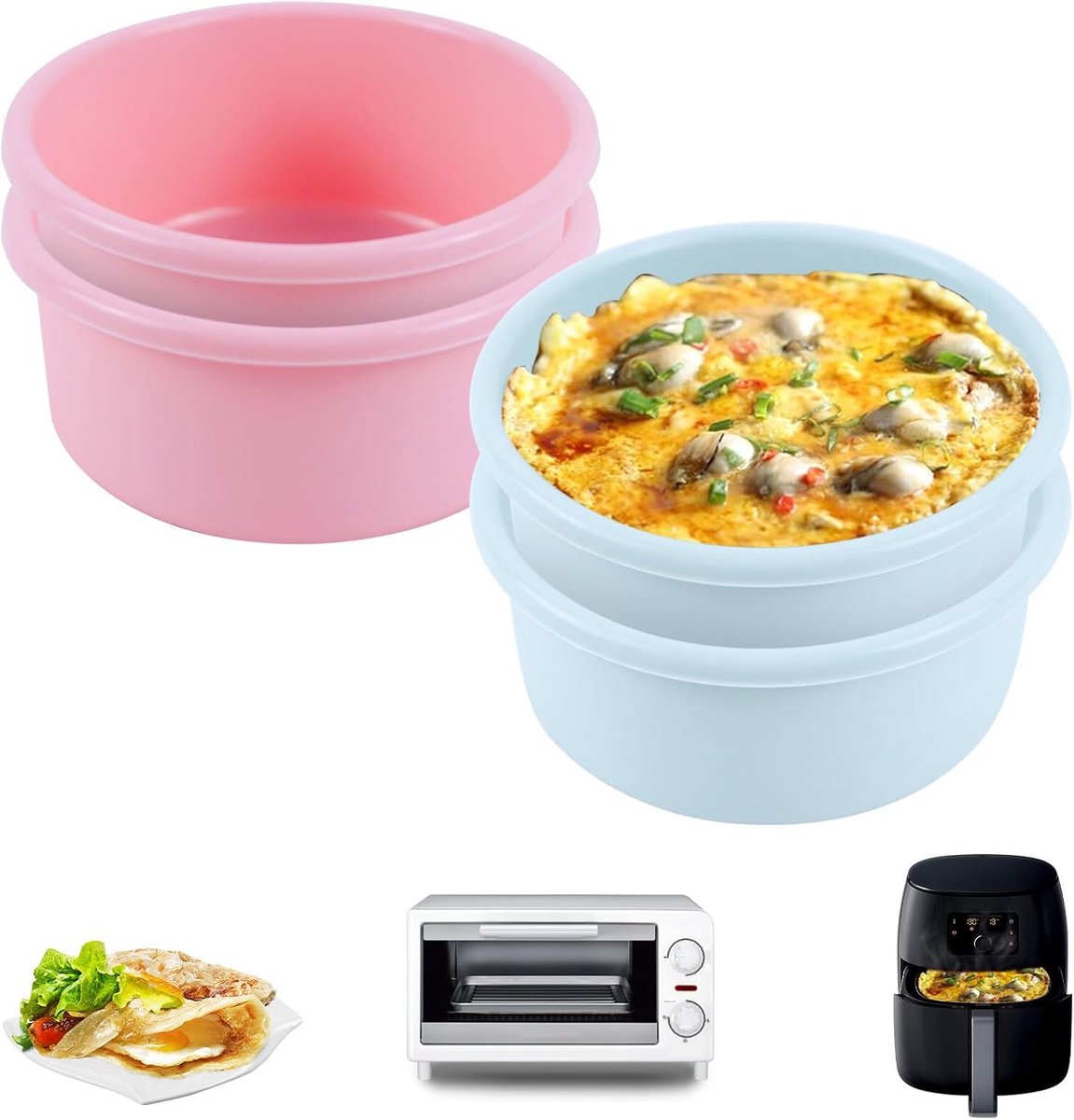 SnelShoppen Set van 4 Herbruikbare Silicone Eierschalen voor Air Fryer BPA Vrij Oven- en Vaatwasserbestendig Perfect voor Meal Prep en Gewichtsbe