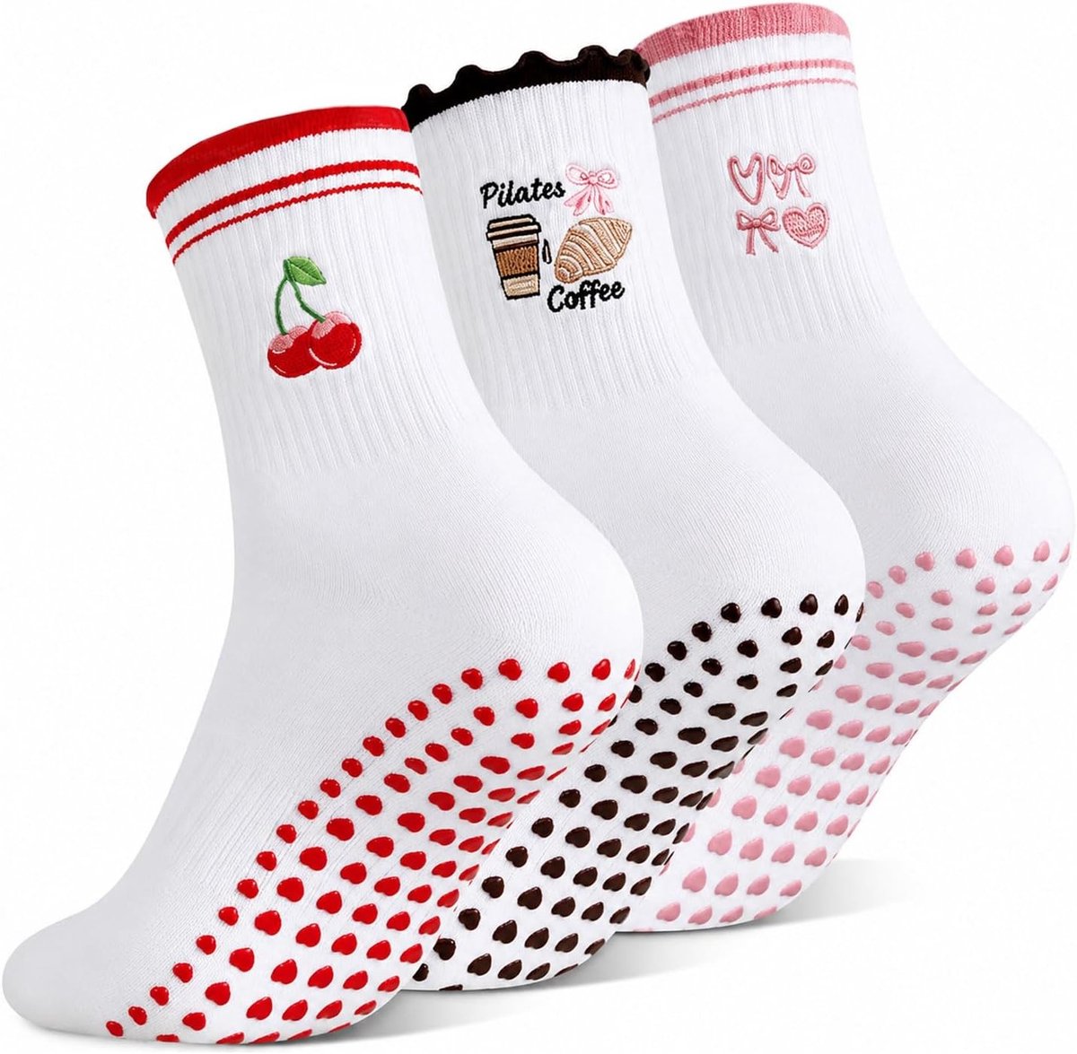 Antislip yogasokken voor dames - 3 paar katoenen pilatessokken met gripnoppen voor yoga, ballet en fitness