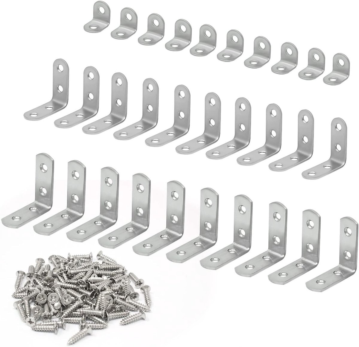 30 Stuks Hoekverbindingen, RVS Hoekklemmen 20*20/40*40/50*50mm, 90 Graden Klemmen voor Meubelverbindingen en Bevestigingsschroeven