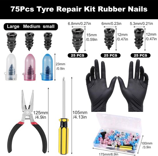 Bandenreparatieset Rubberen Spijkers - Lekke Band Gereedschap - Snelle Bandenreparatie - Hoge Temperatuur Bestendig - 75 Stuks - Zwart — afbeelding 5