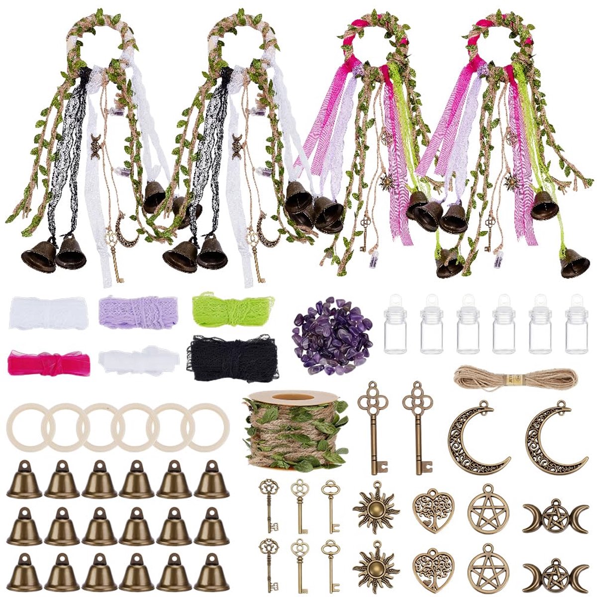 SnelShoppen - 54 stuks Heksenklokken DIY Bouwpakket voor Deurgreep, Hekserij Accessoires, Decoratie, Wind Klankspel, Feest, Tuin, Halloween, Creatief