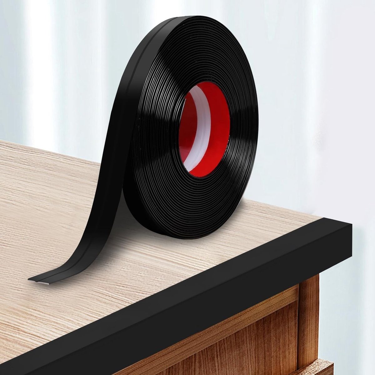 Zelfklevende Hoekbescherming Strips 2 cm x 4 m - Decoratieve Moulding voor Wanden, Deuren en Vensters - Flexibele en Zachte Plinten voor Tegels en Meubels (Zwart)