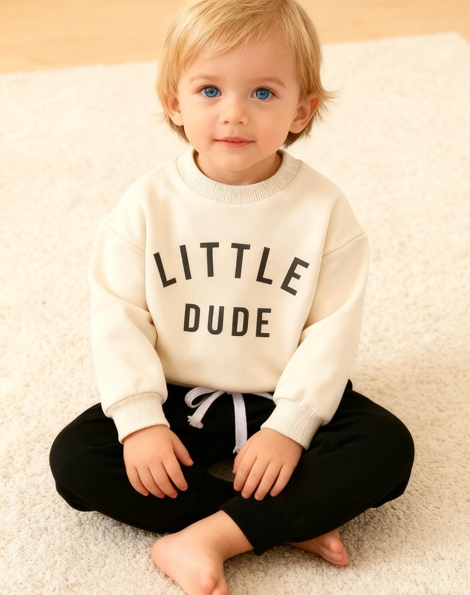 SnelShoppen - Babyjongens Kledingset Peuterkledingset Met Letterprint Pullover Sweatshirt En Broek - Comfortabel Trainingspak Voor Baby's 12-18 Maande