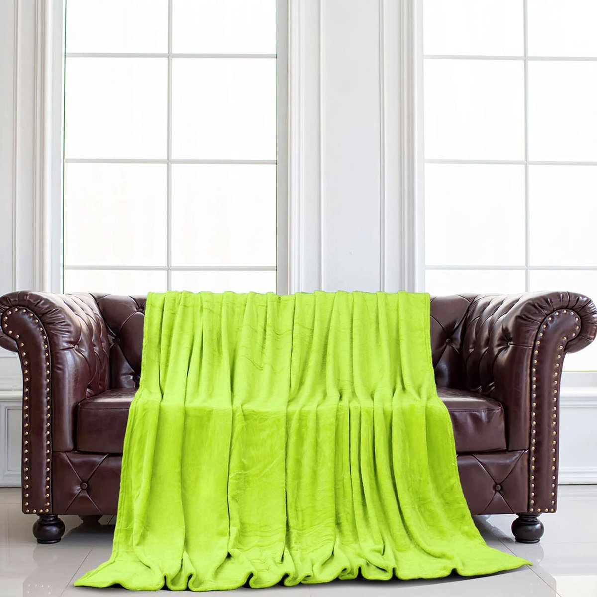 SnelShoppen - Flanellen Dekbed, Zachte Fleece Deken 150 x 200 cm, Lichtgewicht en Warm, Geel/Groen voor Bank, Woonkamer, TV Avonden, Multifunctioneel