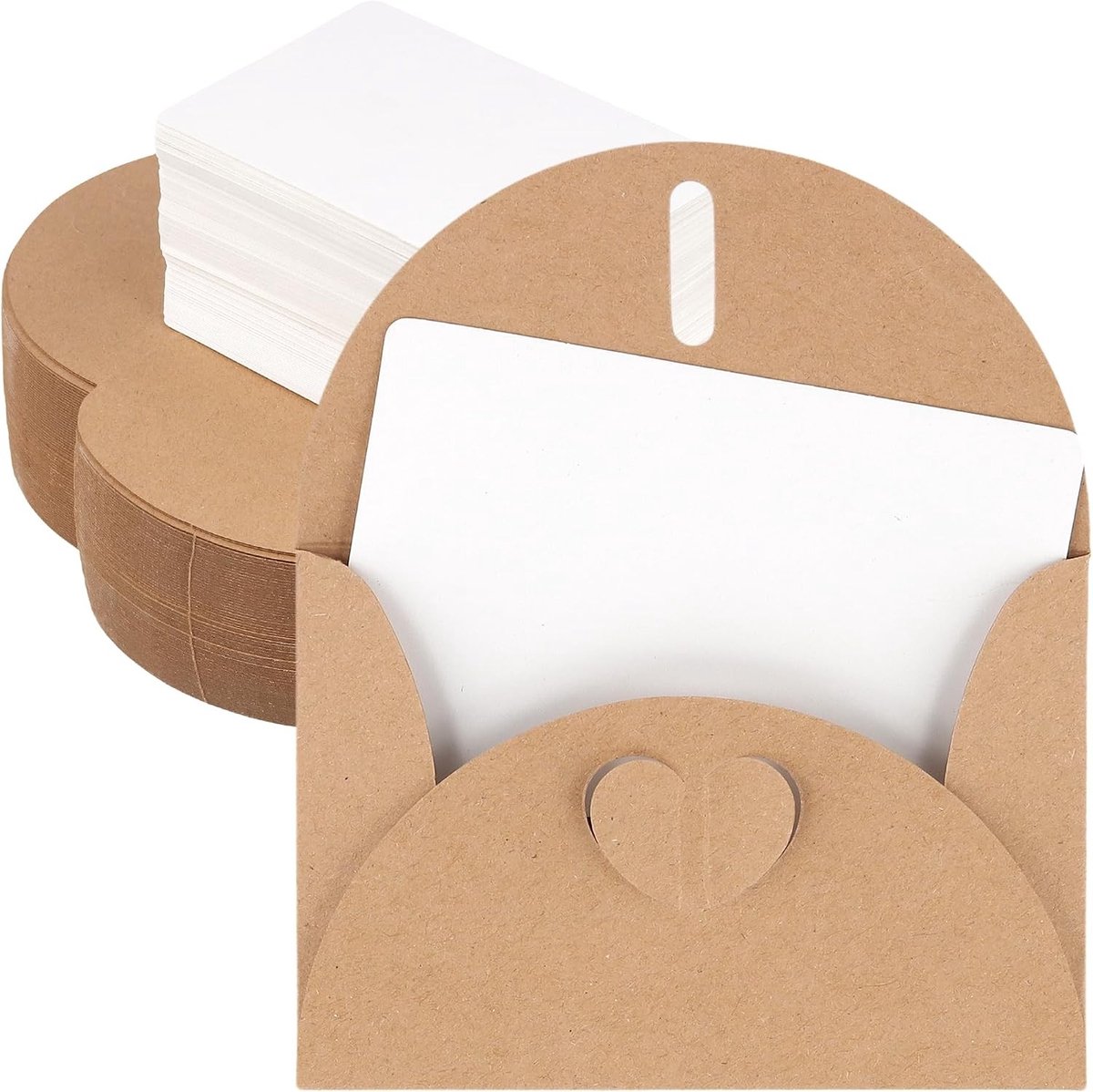 250 Mini-enveloppen met Blanco Kaarten voor Geldgeschenken, Bedankkaarten en Uitnodigingen - 7,1 x 10,2 cm met Hartsluiting