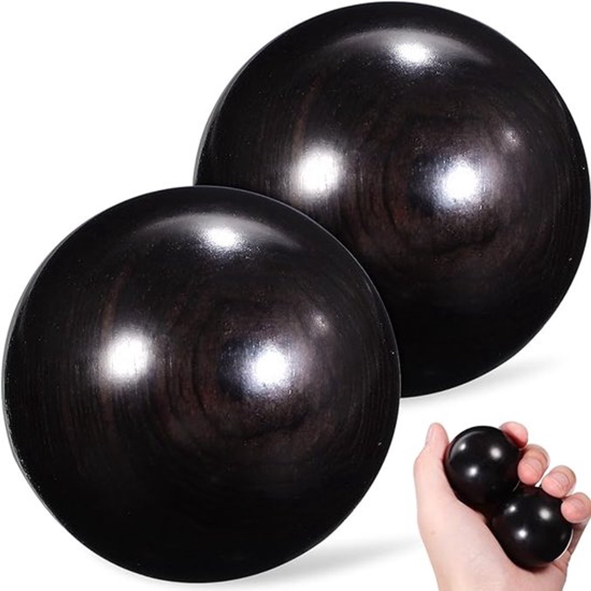 Houten massagehulpmiddelen (2 ballen) voor handtherapie (ca. 5 cm), houten ballen zonder belletjes, massageballen voor de handen ter bevordering van de gezondheid.