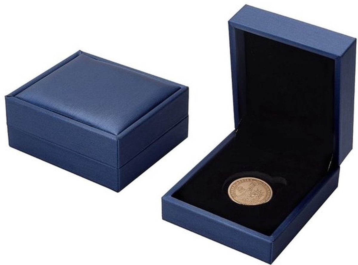 Muntenbox 2 Stuks - 30mm Munten - Medailles - Badges - Geschenkdoos - Imitatie PU Leer met Fluwelen Inleg - Muntenhouder